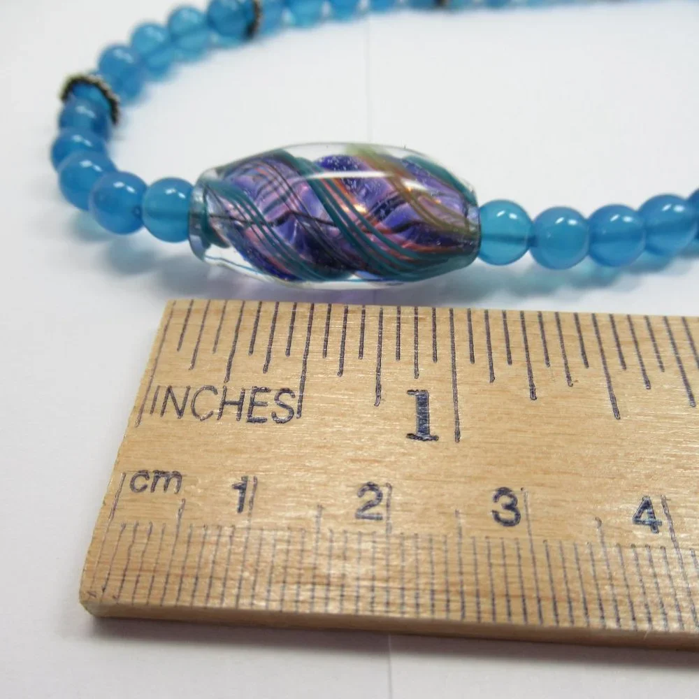 Blue Quartz Stone Necklace With Glass Bead
